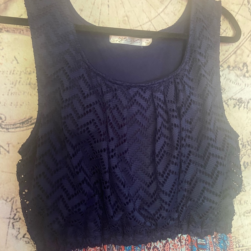 Navy, Blue and Red Layered Summer Maxi Dress 3X - Picture 2 of 6